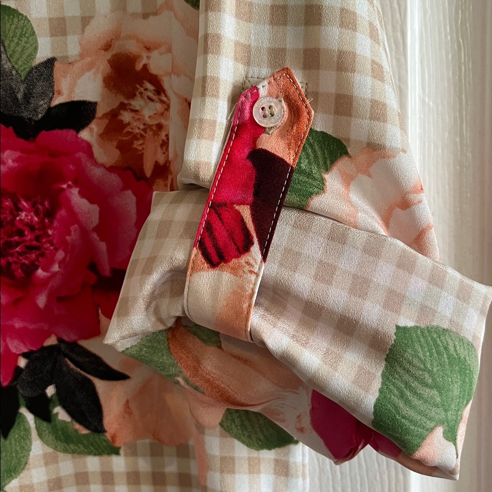 Calvin Klein Pink and Tan Checked and Floral Blouse - Picture 6 of 8